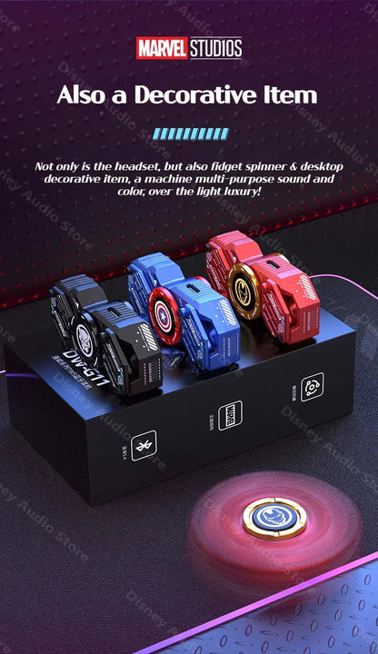 Marvel Iron Man Captain America Fidget Spinner TWS Bluetooth 5.4 Earbuds, Zinc Alloy Mecha Magnetic Flip Wireless Earphones