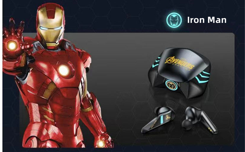 Marvel Spider-Man Iron Man Captain America Gaming Earbuds, Marvel TWS Wireless Headphones with LED Light