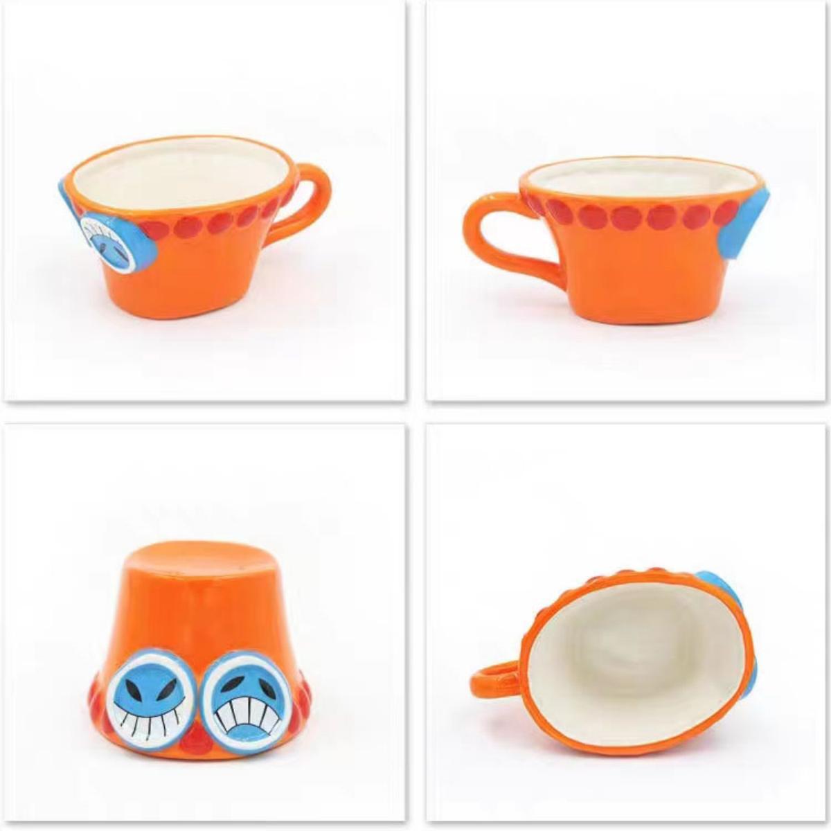 One Piece Monkey D. Luffy Portgas D. Ace Sabo Tony Tony Chopper 3D Hat‑Shaped Ceramic Mug With Saucer, Anime Relief Coffee Tea Cup Collectible Drinkware For Fans