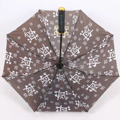 Demon Slayer Tanjiro Zenitsu Shinobu Katana Sword Handle Umbrella, Anime Pattern Windproof Straight Rain Sun Umbrella