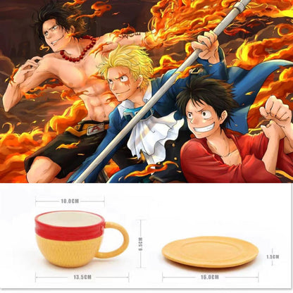 One Piece Monkey D. Luffy Portgas D. Ace Sabo Tony Tony Chopper 3D Hat‑Shaped Ceramic Mug With Saucer, Anime Relief Coffee Tea Cup Collectible Drinkware For Fans