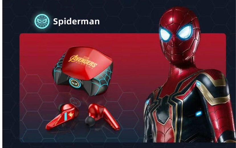 Marvel Spider-Man Iron Man Captain America Gaming Earbuds, Marvel TWS Wireless Headphones with LED Light