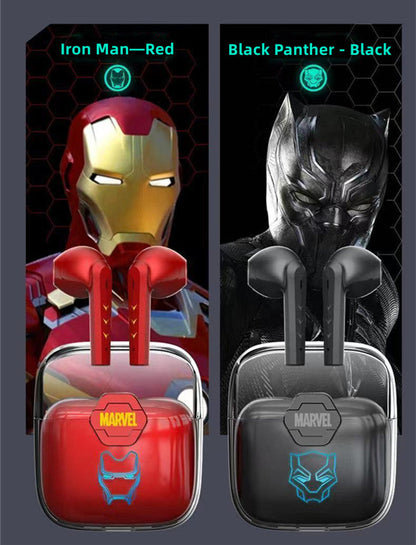 Marvel Iron Man Black Panther Wireless Earbuds, Marvel TWS Bluetooth 5.1 Headphones with LED Light