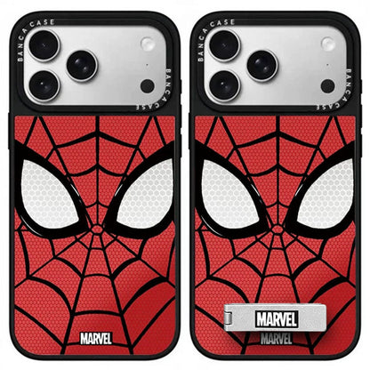 Marvel Spider-Man Web Face Print Phone Case With Built-in Metal Kickstand Slim Shockproof Soft Bumper Precise Cutout Anti-Scratch Protective Cover For iPhone Series