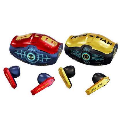 Marvel Spider-Man Iron Man Wireless Earbuds, Marvel TWS Bluetooth Headphones with LED Charging Case
