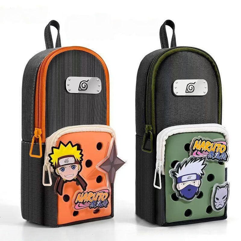 Naruto Anime Pencil Case with DIY Crocs Charms - Large Capacity Stationery Bag