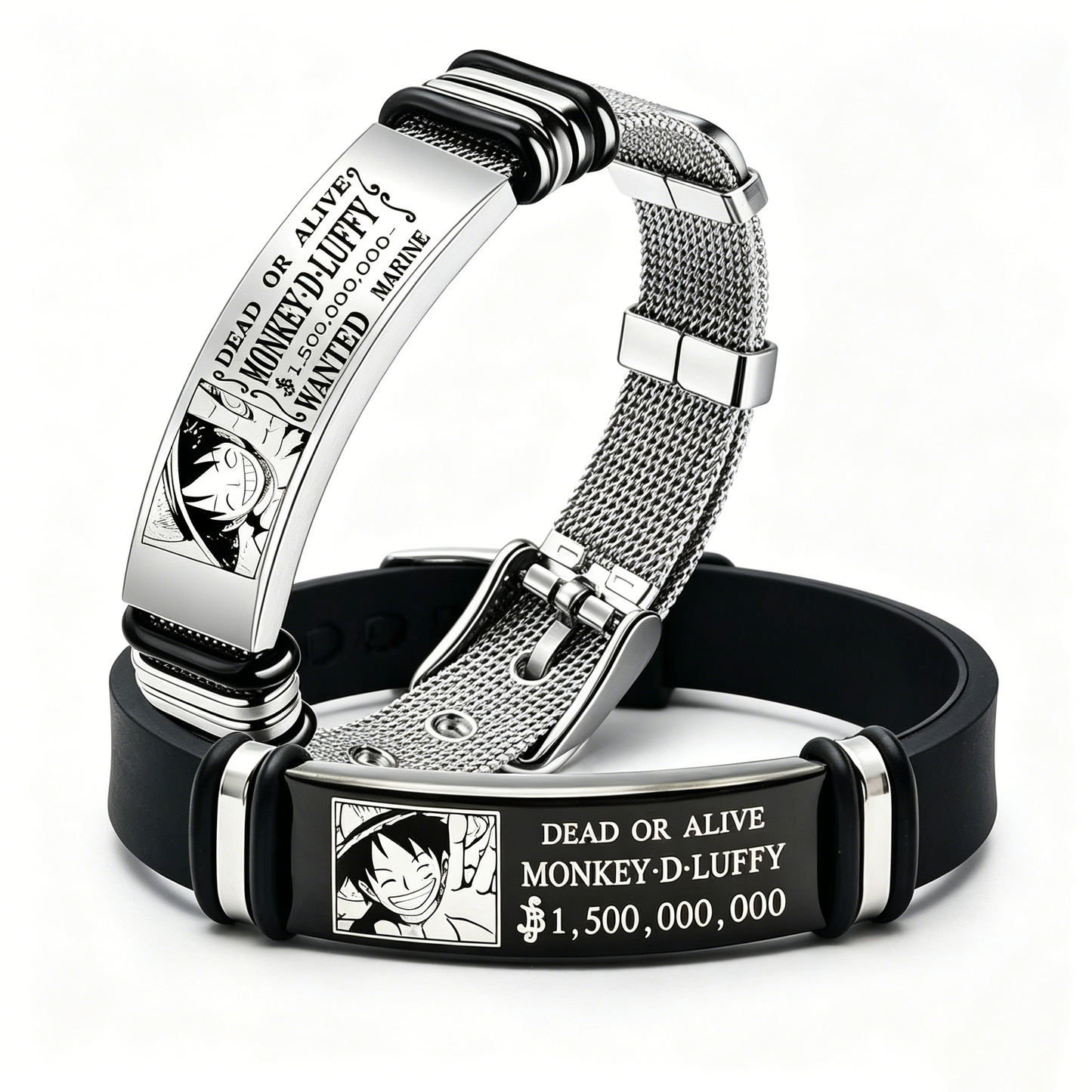 One Piece Monkey D. Luffy Wrist Bracelet, Anime Wanted Poster Engraved Stainless Steel Adjustable Bracelet, Cosplay Jewelry Gift for Anime Fans