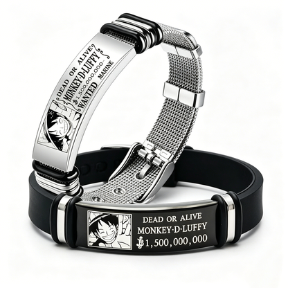 One Piece Monkey D. Luffy Wrist Bracelet, Anime Wanted Poster Engraved Stainless Steel Adjustable Bracelet, Cosplay Jewelry Gift for Anime Fans