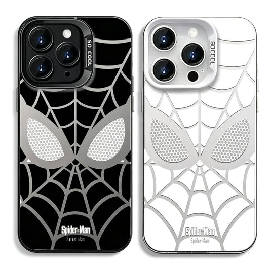 Marvel Spider-Man Mask Web Pattern Phone Case 2 Colors Glossy Anti-Fingerprint Camera Protective Slim Shockproof Comfort Grip Protective Cover For iPhone Series