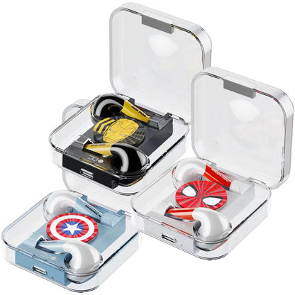 Marvel Spider-Man Captain America Iron Man Wireless Earbuds, Marvel TWS Bluetooth 5.2 Headphones with Transparent Case