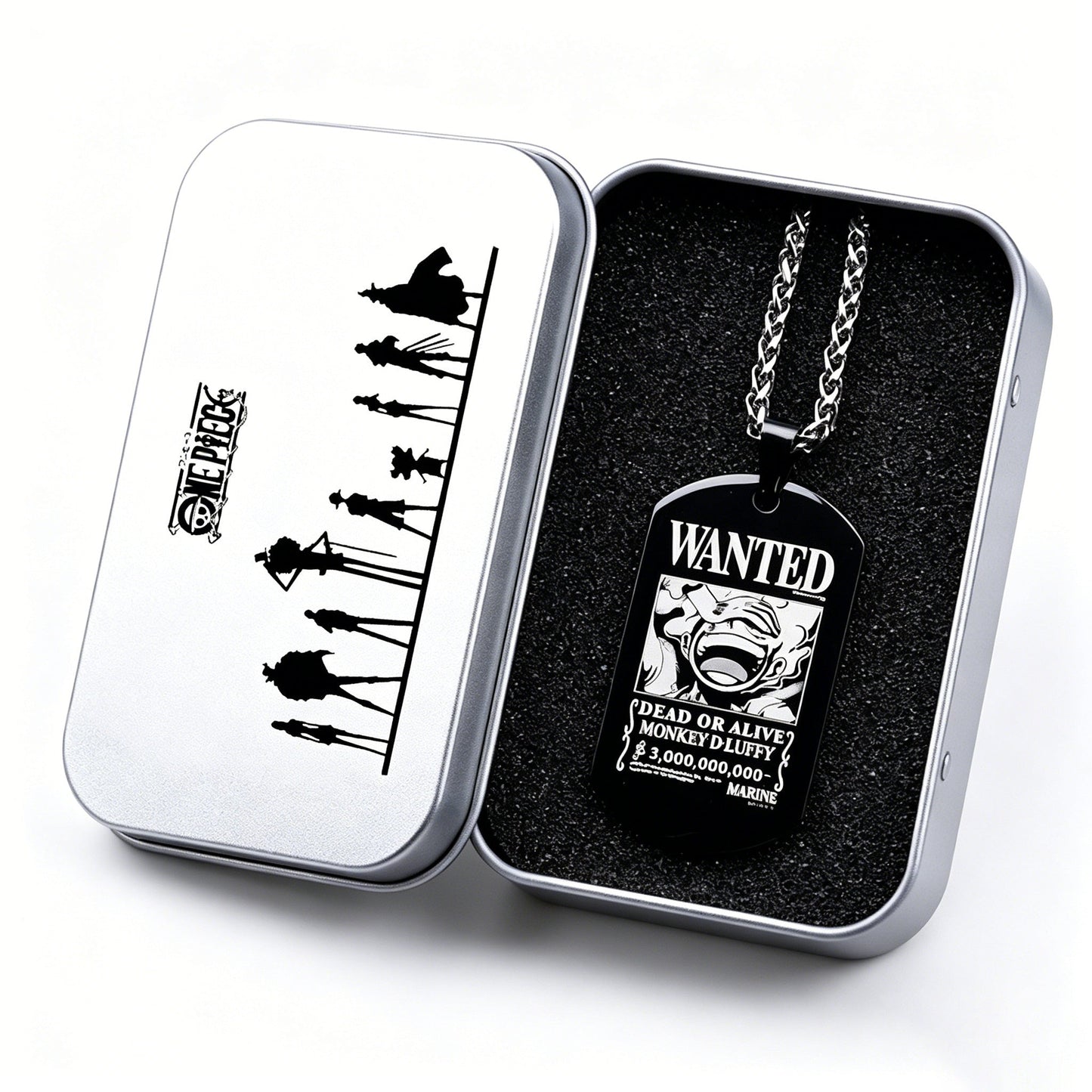 One Piece Luffy Sanji Wanted Poster Dog Tag Necklace, Titanium Steel Anime Jewelry for Fans