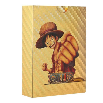 One Piece Monkey D Luffy Roronoa Zoro Gold Foil Collectible Trading Cards Box Set, Anime Character Waterproof Gold Plated TCG Game Cards