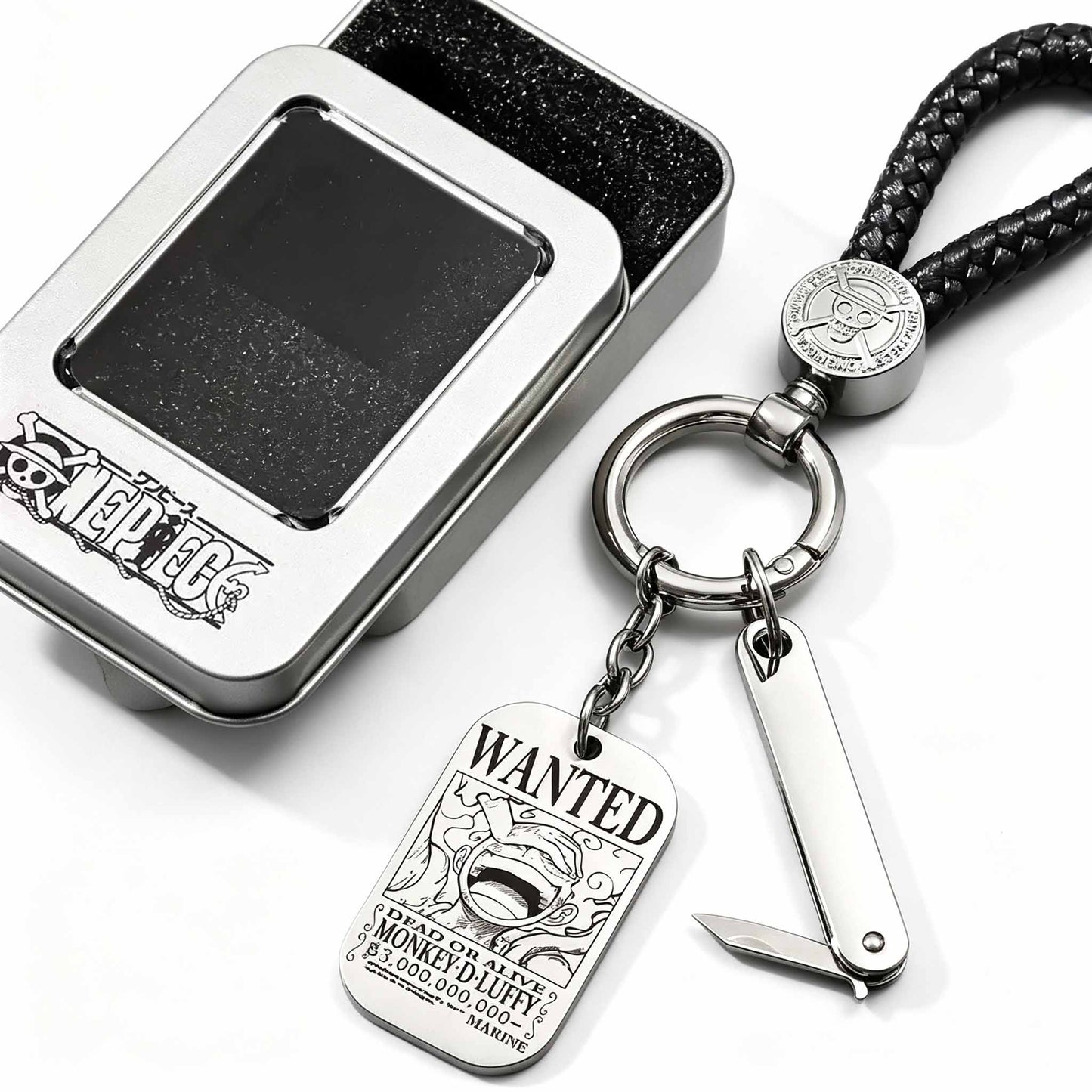 ONE PIECE Luffy Wanted Keychain with Mini Knife | Anime Bounty Tag Gift Set