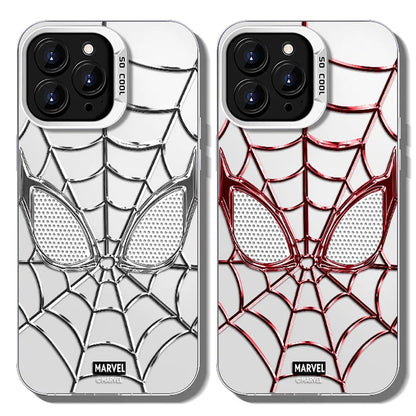 Marvel Spider-Man 3D Electroplated Spider Web Phone Case, Anti-Fingerprint Mirror Finish Protective Cover Precise Camera Cutout Shockproof Cell Phone Case for iPhone
