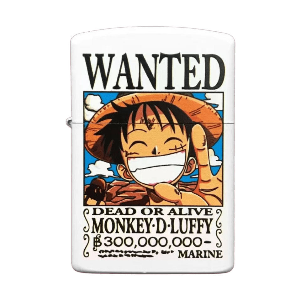 One Piece Monkey D. Luffy Wanted Poster Lighter, Glow‑in‑the‑Dark Windproof Kerosene Lighter, Anime Collectible Reusable Metal Lighter for Fans Collection