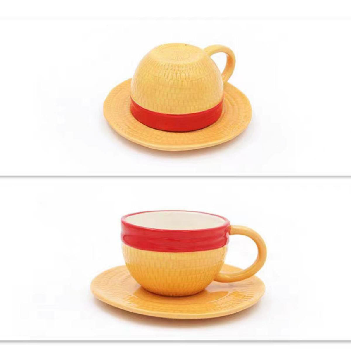 One Piece Monkey D. Luffy Portgas D. Ace Sabo Tony Tony Chopper 3D Hat‑Shaped Ceramic Mug With Saucer, Anime Relief Coffee Tea Cup Collectible Drinkware For Fans