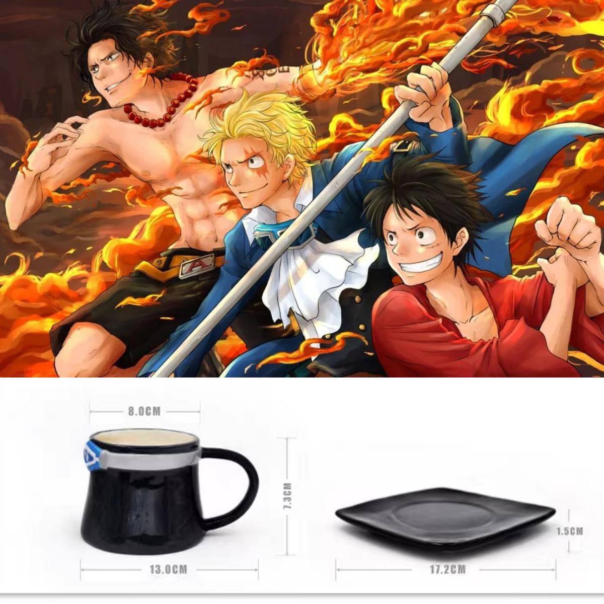 One Piece Monkey D. Luffy Portgas D. Ace Sabo Tony Tony Chopper 3D Hat‑Shaped Ceramic Mug With Saucer, Anime Relief Coffee Tea Cup Collectible Drinkware For Fans