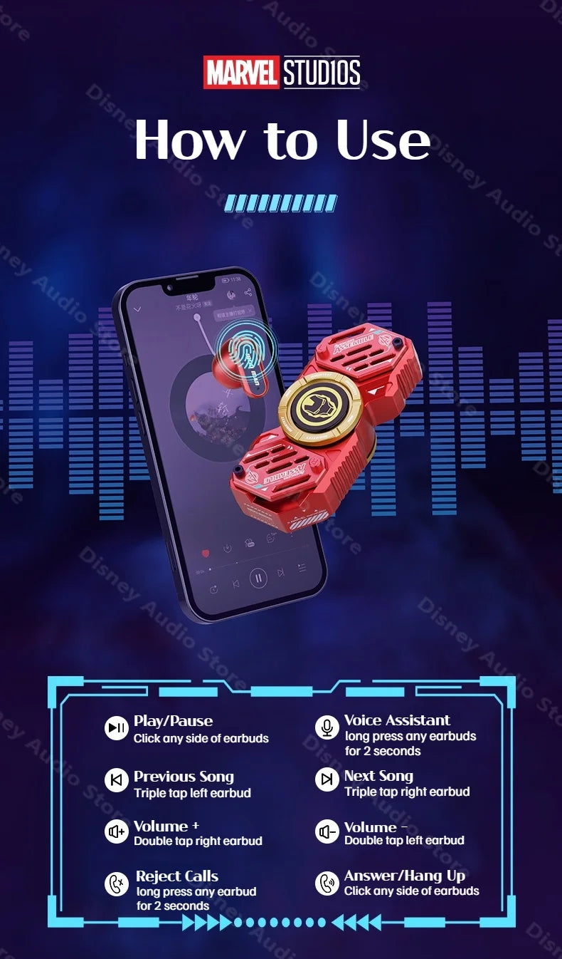 Marvel Iron Man Captain America Fidget Spinner TWS Bluetooth 5.4 Earbuds, Zinc Alloy Mecha Magnetic Flip Wireless Earphones