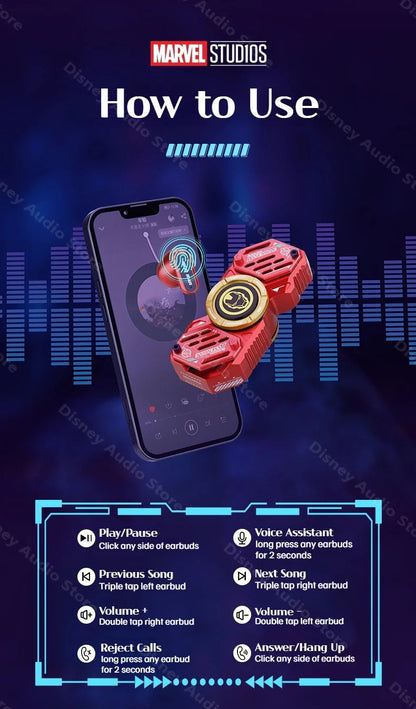 Marvel Iron Man Captain America Fidget Spinner TWS Bluetooth 5.4 Earbuds, Zinc Alloy Mecha Magnetic Flip Wireless Earphones