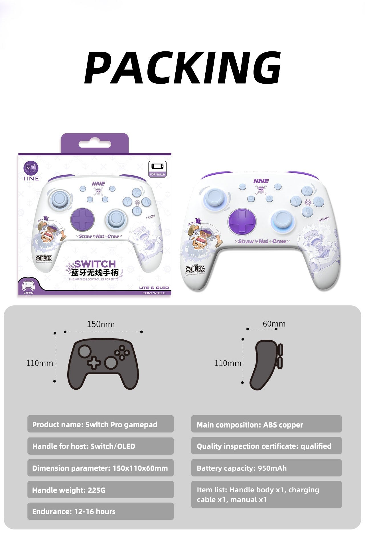 One Piece Monkey D Luffy Zoro Switch Controller Stand Set, Den Den Mushi Gamepad Holder & Wireless Pro Controller