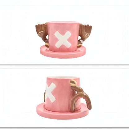 One Piece Monkey D. Luffy Portgas D. Ace Sabo Tony Tony Chopper 3D Hat‑Shaped Ceramic Mug With Saucer, Anime Relief Coffee Tea Cup Collectible Drinkware For Fans