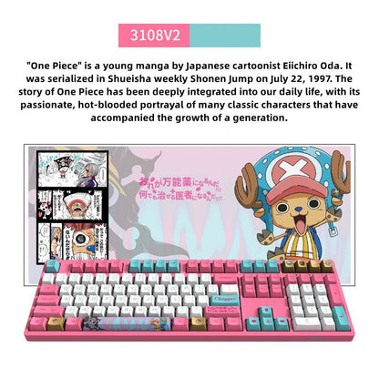 One Piece Chopper Luffy Mechanical Keyboard, 108‑Key PBT Anime Pink Gaming Keyboard with Custom Keycaps