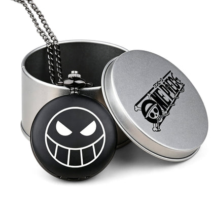 One Piece Monkey D Luffy Whitebeard Pocket Watch, Anime Pirate Skull Quartz Necklace Watch