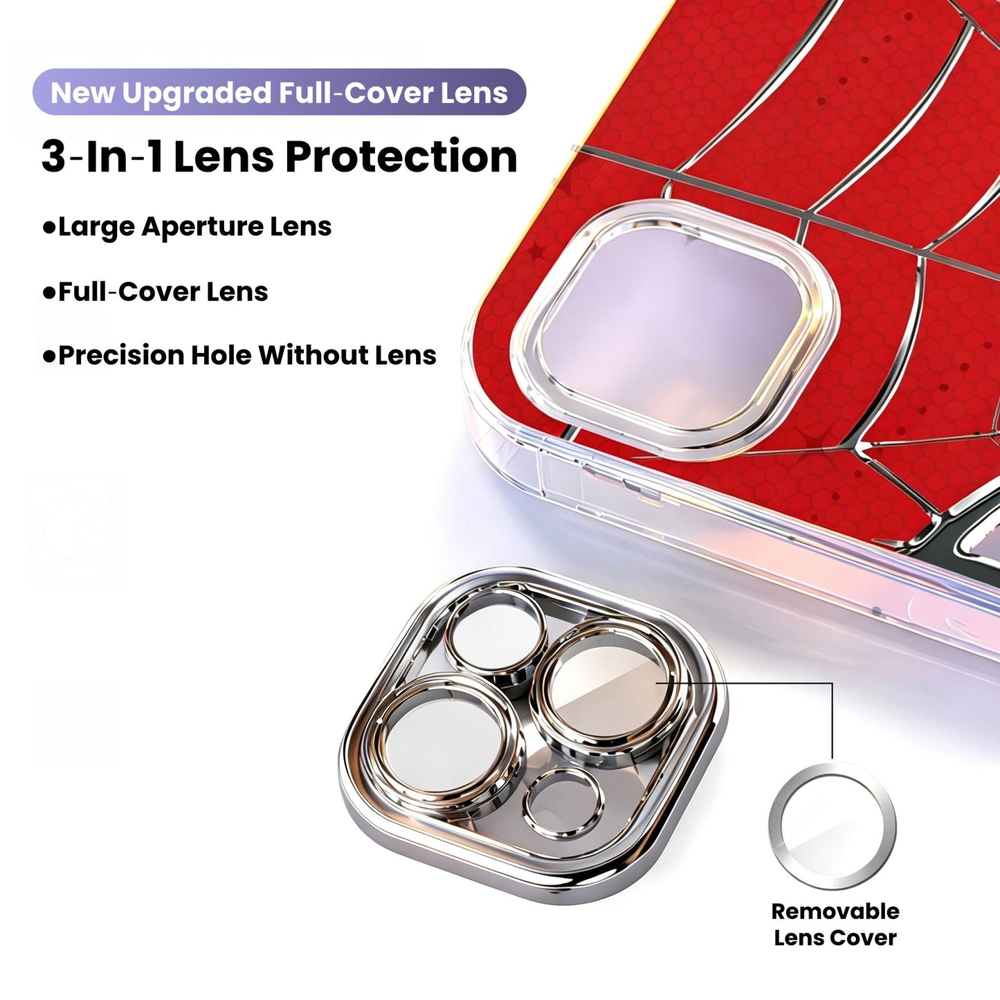 Marvel Spider‑Man Phone Case, 3‑In‑1 Removable Camera Lens Protector Cover, Four‑Corner Airbag Shockproof TPU Bumper, Spider Web Pattern Clear Protective Shell For Multiple Smartphone Models, Anti‑Drop Daily Use Mobile Phone Case