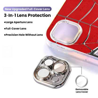 Marvel Spider‑Man Phone Case, 3‑In‑1 Removable Camera Lens Protector Cover, Four‑Corner Airbag Shockproof TPU Bumper, Spider Web Pattern Clear Protective Shell For Multiple Smartphone Models, Anti‑Drop Daily Use Mobile Phone Case