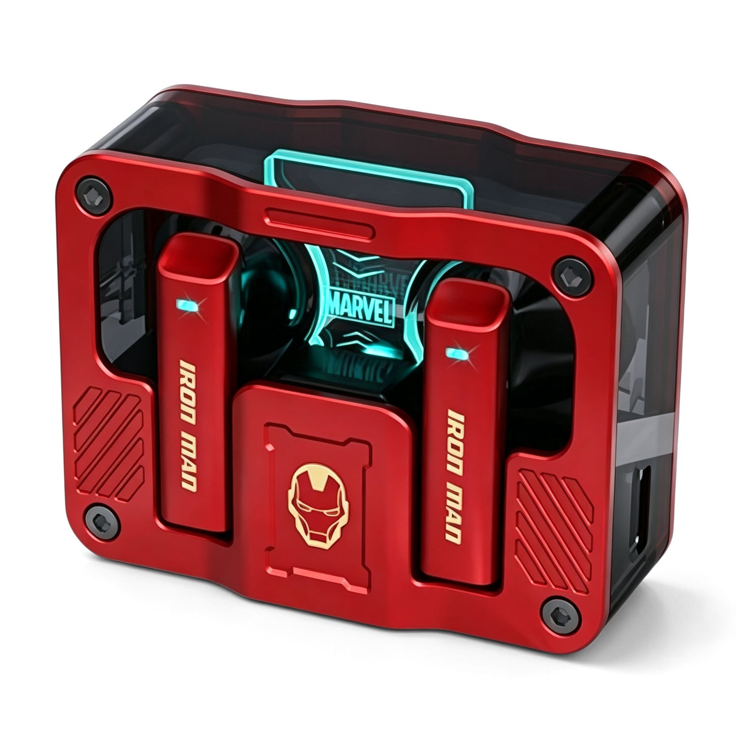 Marvel Iron Man Captain America Black Panther True Wireless Bluetooth 5.3 Earbuds RGB Lighting Transparent Zinc Alloy Charging Case Low Latency Gaming Touch Control TWS Headphones