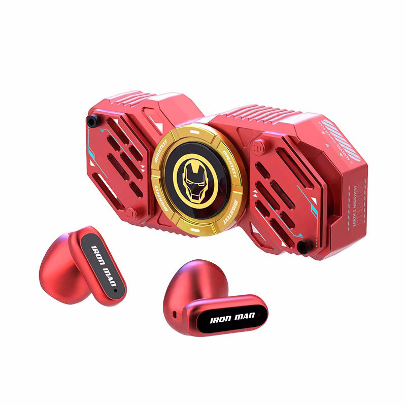 Marvel Iron Man Captain America Fidget Spinner TWS Bluetooth 5.4 Earbuds, Zinc Alloy Mecha Magnetic Flip Wireless Earphones