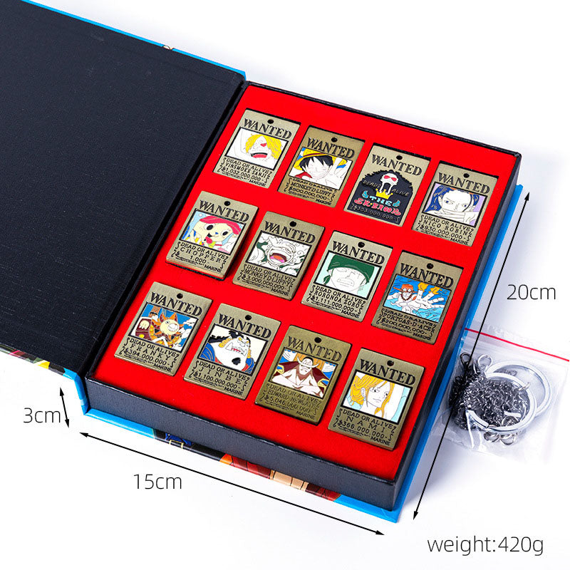 One Piece Luffy Zoro Anime Jewelry Gift Set, Wanted Poster Keychain Sword Devil Fruit Metal Pendant Collection Box