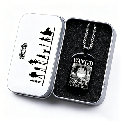 One Piece Luffy Sanji Wanted Poster Dog Tag Necklace, Titanium Steel Anime Jewelry for Fans