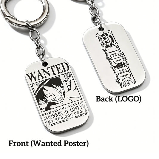 One Piece Monkey D. Luffy Roronoa Zoro Sanji Nami Chopper Wanted Poster Metal Keychain, Braided Rope Dog Tag Key Ring With Gift Box, Anime Collectible Key Accessory