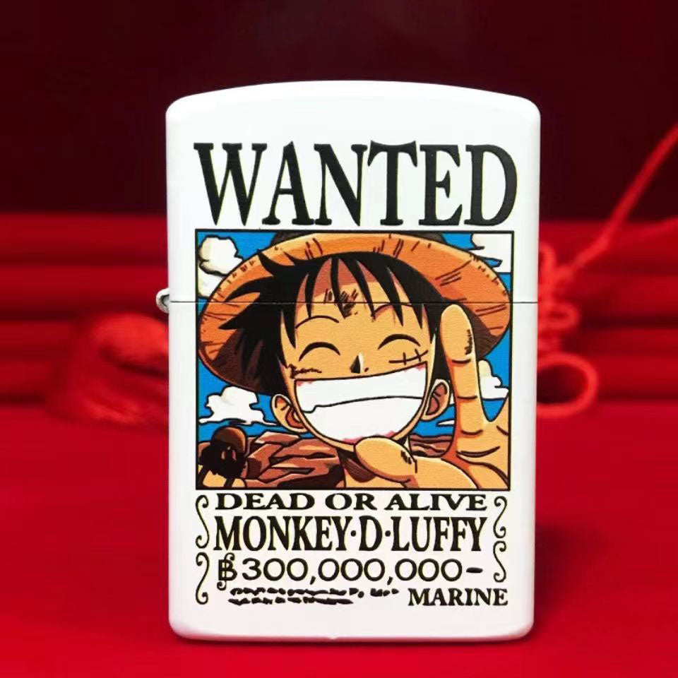 One Piece Monkey D. Luffy Wanted Poster Lighter, Glow‑in‑the‑Dark Windproof Kerosene Lighter, Anime Collectible Reusable Metal Lighter for Fans Collection