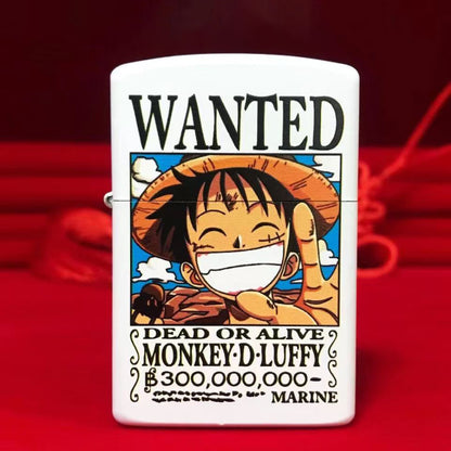 One Piece Monkey D. Luffy Wanted Poster Lighter, Glow‑in‑the‑Dark Windproof Kerosene Lighter, Anime Collectible Reusable Metal Lighter for Fans Collection