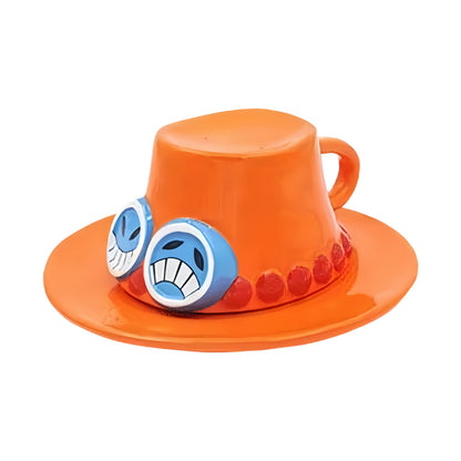 One Piece Monkey D. Luffy Portgas D. Ace Sabo Tony Tony Chopper 3D Hat‑Shaped Ceramic Mug With Saucer, Anime Relief Coffee Tea Cup Collectible Drinkware For Fans
