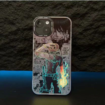 One Piece Portgas D. Ace Manga Print Phone Case, Neon Outline iPhone Case