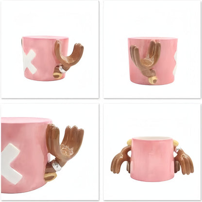 One Piece Monkey D. Luffy Portgas D. Ace Sabo Tony Tony Chopper 3D Hat‑Shaped Ceramic Mug With Saucer, Anime Relief Coffee Tea Cup Collectible Drinkware For Fans