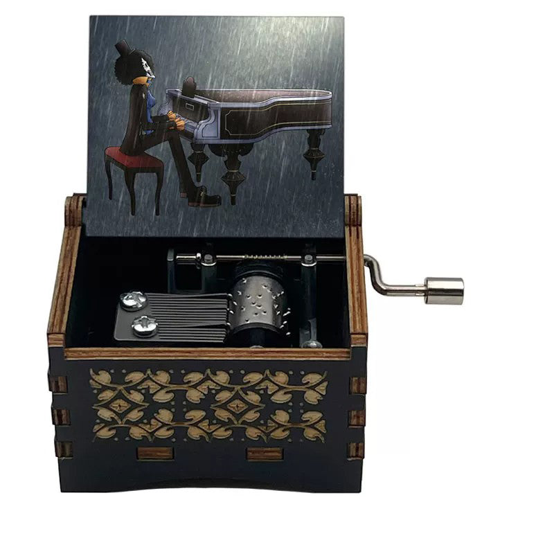 One Piece Luffy Brook Hand Crank Wooden Music Box, Plays Bink's Sake Anime Engraved Musical Gift Box