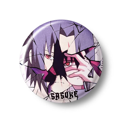 Naruto Uzumaki Sasuke Uchiha Cracked Anime Button Pins, 58mm Character Metal Brooch Badges for Backpack Clothing