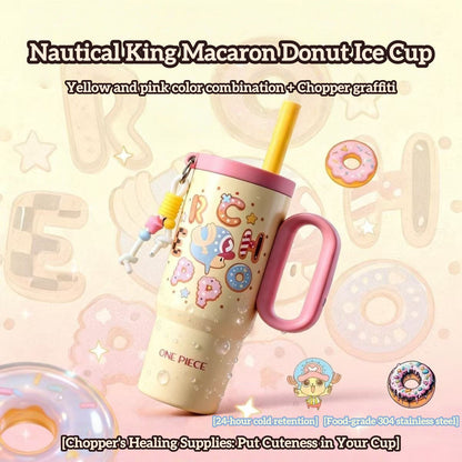 ONE PIECE Tony Tony Chopper Tumbler | Macaron Donut Design Cup with Handle & Straw