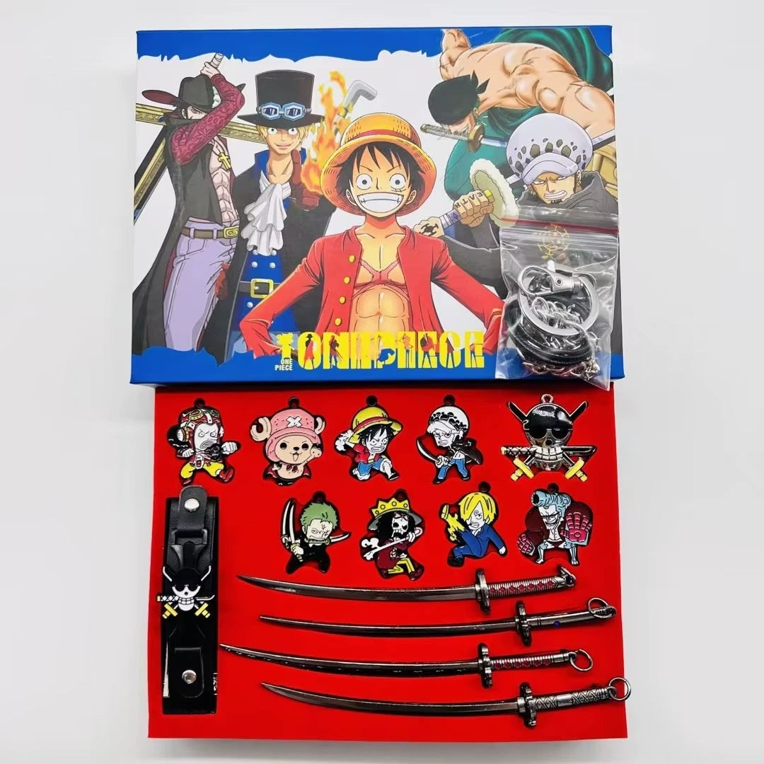 One Piece Luffy Zoro Anime Jewelry Gift Set, Wanted Poster Keychain Sword Devil Fruit Metal Pendant Collection Box