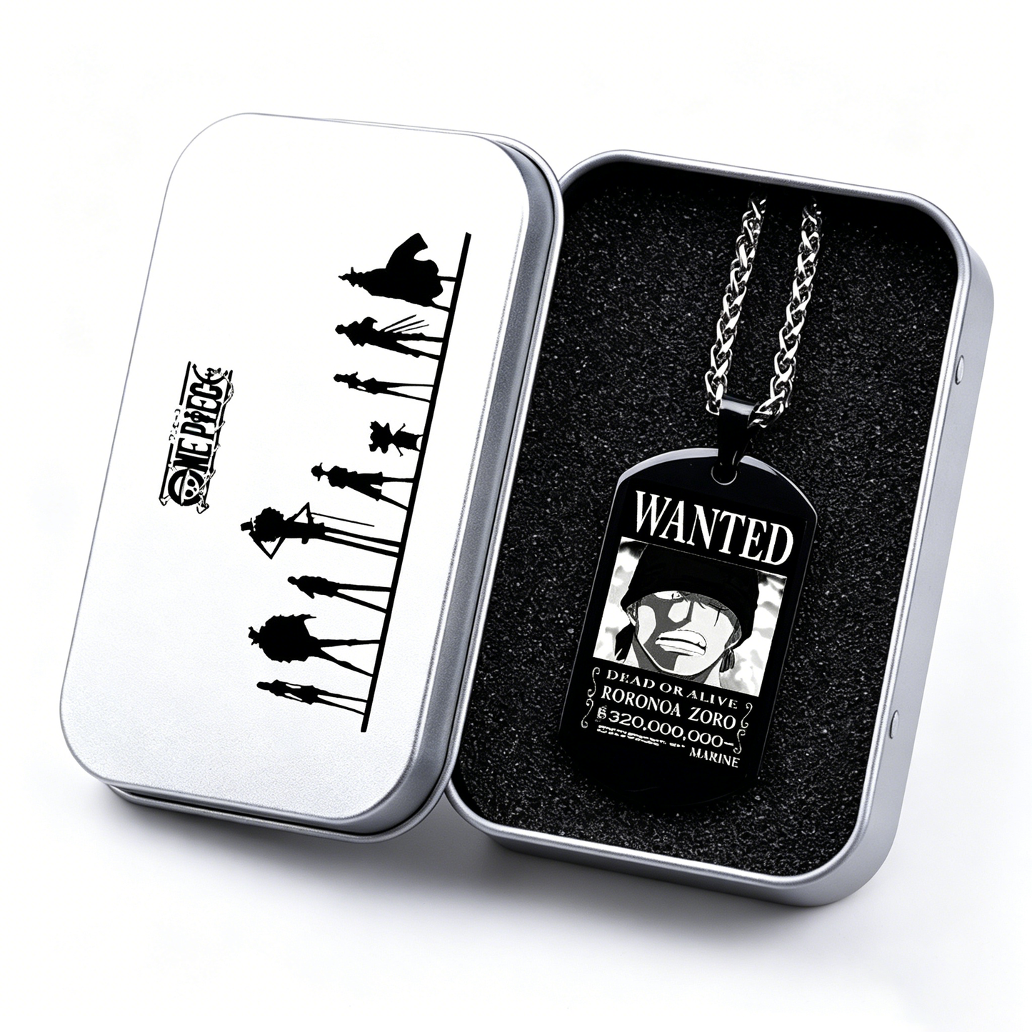 One Piece Luffy Sanji Wanted Poster Dog Tag Necklace, Titanium Steel Anime Jewelry for Fans