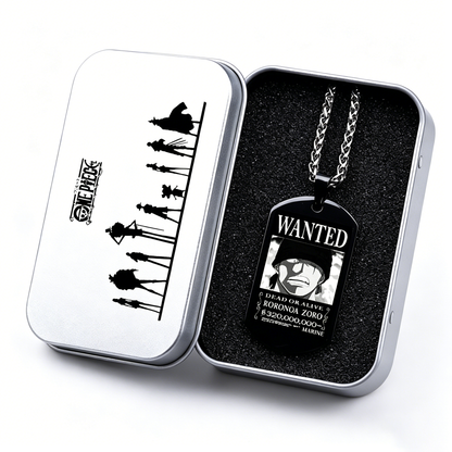 One Piece Luffy Sanji Wanted Poster Dog Tag Necklace, Titanium Steel Anime Jewelry for Fans
