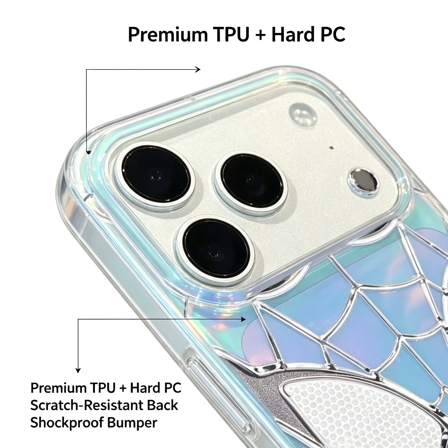 Marvel Spider-Man Holographic Iridescent Spider Web Phone Case, TPU+PC Shockproof Slim Cover Color Shift Blue Purple Gradient Design Precise Camera Cutout Protective Shell