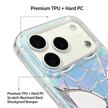 Marvel Spider-Man Holographic Iridescent Spider Web Phone Case, TPU+PC Shockproof Slim Cover Color Shift Blue Purple Gradient Design Precise Camera Cutout Protective Shell