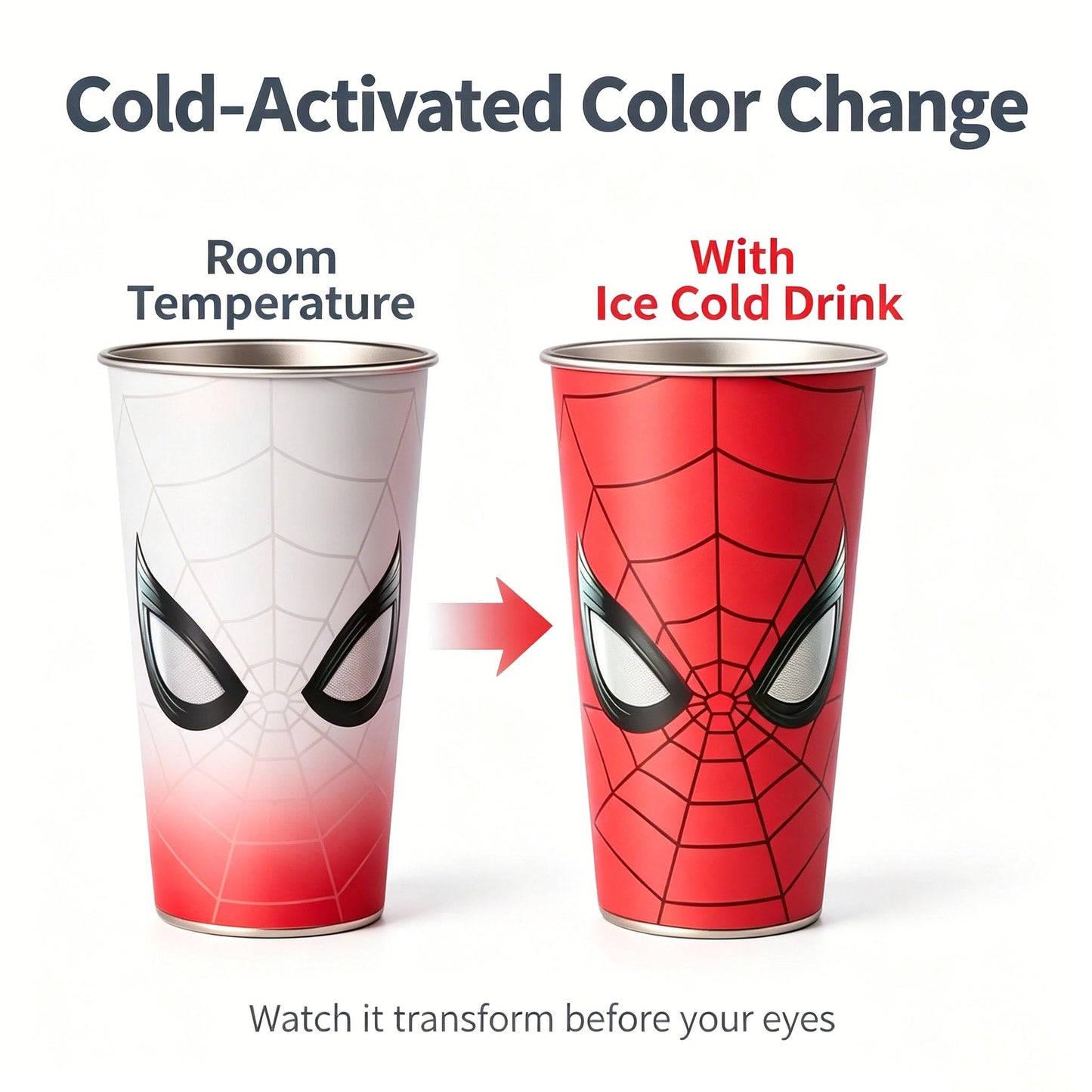 Marvel Spider-Man Cold Color Changing 304 Stainless Steel Cup Glow In Dark Eyes 700ml Large Capacity Iced Coffee Cold Drink Tumbler With Gift Box