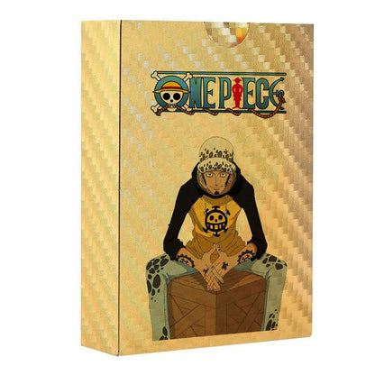 One Piece Monkey D Luffy Roronoa Zoro Gold Foil Collectible Trading Cards Box Set, Anime Character Waterproof Gold Plated TCG Game Cards