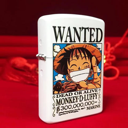 One Piece Monkey D. Luffy Wanted Poster Lighter, Glow‑in‑the‑Dark Windproof Kerosene Lighter, Anime Collectible Reusable Metal Lighter for Fans Collection